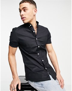 Оксфордская рубашка черного цвета облегающего кроя с короткими рукавами New look