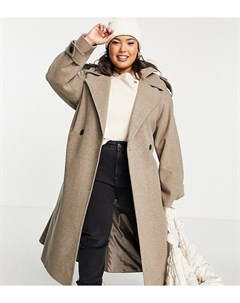 Свободное пальто серо коричневого цвета с поясом и капюшоном ASOS DESIGN Curve Asos curve