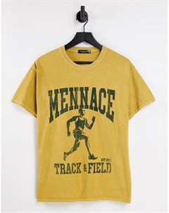 Желтая футболка с винтажным принтом Track and Field Mennace