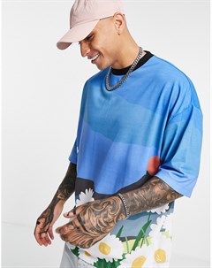 Голубая oversized футболка со сплошным принтом Asos design
