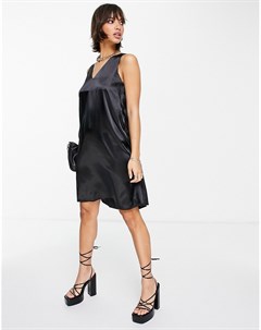 Черное атласное платье мини без рукавов с присборенной отделкой Vero moda