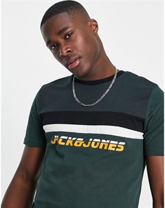 Темно зеленая футболка со вставками Jack & jones
