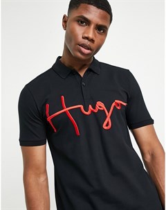 Черная футболка поло с логотипом надписью Dimlet Hugo