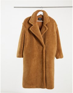 Светло коричневое плюшевое oversized пальто Only