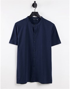 Темно синяя рубашка из трикотажа с воротником на пуговицах Asos design