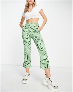 Свободные прямые брюки зеленого цвета с мраморным принтом Glamorous