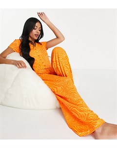 Оранжевый пижамный комплект из рубашки и брюк с мраморным принтом ASOS DESIGN Tall Asos tall