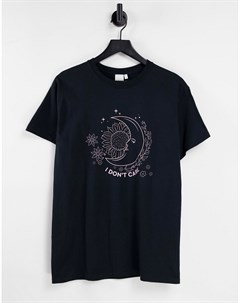 Oversized футболка черного цвета с принтом солнца и луны Skinnydip