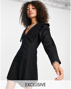 Черное платье мини с круглым воротником Inspired Reclaimed vintage