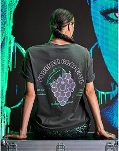 Темно серая выбеленная oversized футболка с принтом Grapeful Asos design