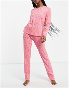 Розовый пижамный комплект с новогодним принтом имбирных пряников Pieces