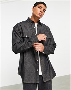 Винтажная oversized куртка из денима в стиле вестерн выбеленного черного цвета Asos design