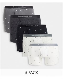 Комплект из 5 боксеров брифов со сплошным логотипом черного серого и белого цветов Abercrombie & fitch
