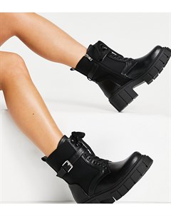 Черные ботинки для широкой стопы на массивной подошве со шнуровкой и пряжками Simmi London Kai Simmi wide fit