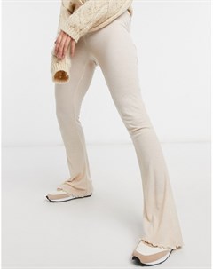 Расклешенные комбинируемые брюки бежевого цвета в рубчик для дома Asos design
