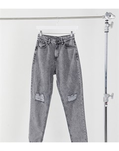 Эксклюзивные светло серые джинсы в винтажном стиле с завышенной талией и рваными коленями Noisy may