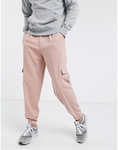 Розовые свободные зауженные брюки джоггеры в стиле oversized с карманом карго Asos design