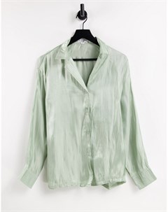 Атласная рубашка шалфейно зеленого цвета от комплекта x Naomi Genes In the style