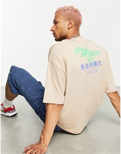 Oversized футболка бежевого цвета с принтом динозавра на спинке Asos design