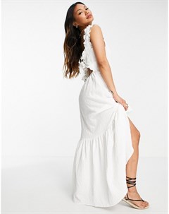 Фактурное платье макси белого цвета с оборкой по низу и завязкой на спине Asos design