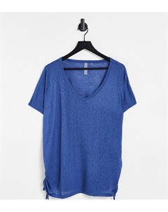 Синяя спортивная футболка с V образным вырезом и сборками по бокам от комплекта Only Play Curve Only play plus