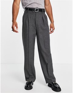 Широкие брюки серого цвета в елочку с завышенной талией Asos design