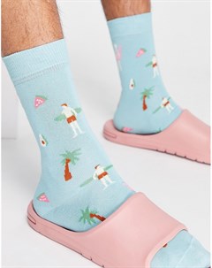 Светло голубые носки до щиколотки с летним принтом пальм Asos design