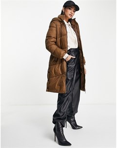 Дутое пальто миди шоколадного цвета с капюшоном Vero moda