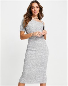 Асимметричное платье миди серого меланжевого цвета с секционной окраской River island