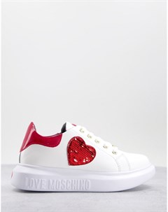 Белые с красным кроссовки с дизайном в виде сердец Love moschino