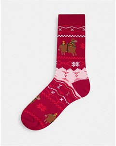 Новогодние красные носки до щиколотки с узором Фэйр Айл Asos design
