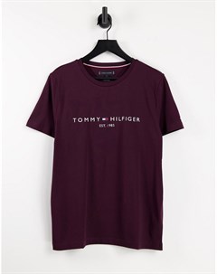 Темно бордовая футболка с классическим логотипом Tommy hilfiger