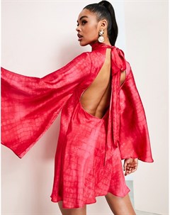 Расклешенное платье розового цвета с открытой спиной расклешенными рукавами и змеиным принтом Asos luxe