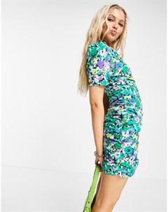 Зеленое платье мини с цветочным принтом Urban revivo
