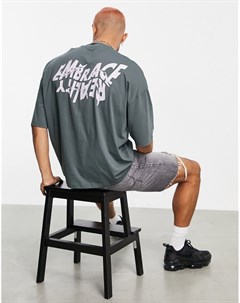 Oversized футболка цвета хаки с текстовым принтом на спинке Asos design
