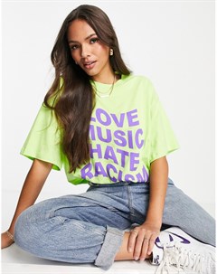Зеленая футболка в стиле унисекс Love Music Hate Racism X ASOS Crooked tongues