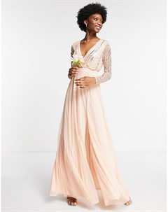 Жемчужно розовое платье макси с запахом спереди и декоративной отделкой Frock and frill