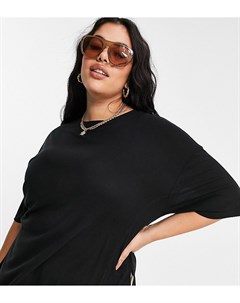 Черная футболка в стиле oversized в рубчик с разрезами по бокам и декоративными строчками ASOS DESIG Asos curve