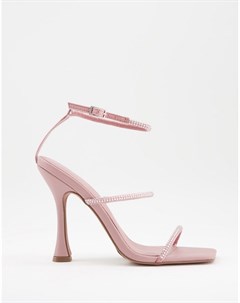 Пудрово розовые легкие босоножки на высоком каблуке со стразами Negotiate Asos design