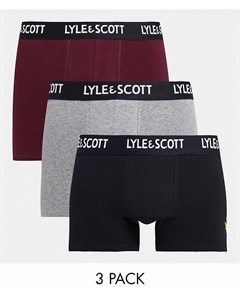 Набор из 3 боксеров брифов черного серого бордового цвета с повторяющимся логотипом Barclay Lyle & scott bodywear