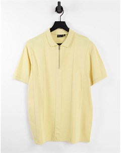 Желтая выбеленная футболка поло из ткани пике на молнии со вставками Asos design