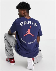 Темно синяя футболка с броским принтом футбольного клуба Paris Saint Germain Nike Jordan