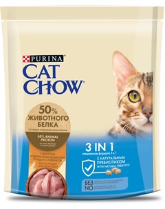 Сухой корм Feline 3 in 1 с индейкой для взрослых кошек 400 г Индейка Cat chow