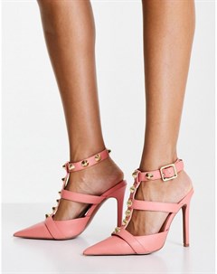 Розовые туфли на высоком каблуке с заклепками Priyah Asos design