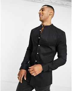 Черная облегающая рубашка с воротником на пуговице Asos design