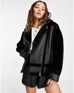 Черная куртка из искусственной кожи в байкерском стиле с отделкой из искусственного меха Topshop