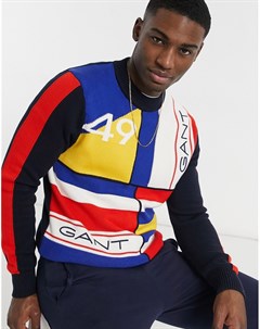 Разноцветный oversized джемпер в стиле колор блок с изображением флага Gant