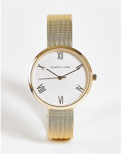 Женские золотистые часы с сетчатым ремешком с ребристой отделкой Christian Lars Christin lars