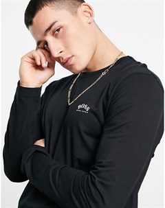 Черный лонгслив с изогнутым принтом логотипа Togn Boss athleisure