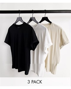 Набор из 3 футболок разных цветов с отворотами на рукавах New look